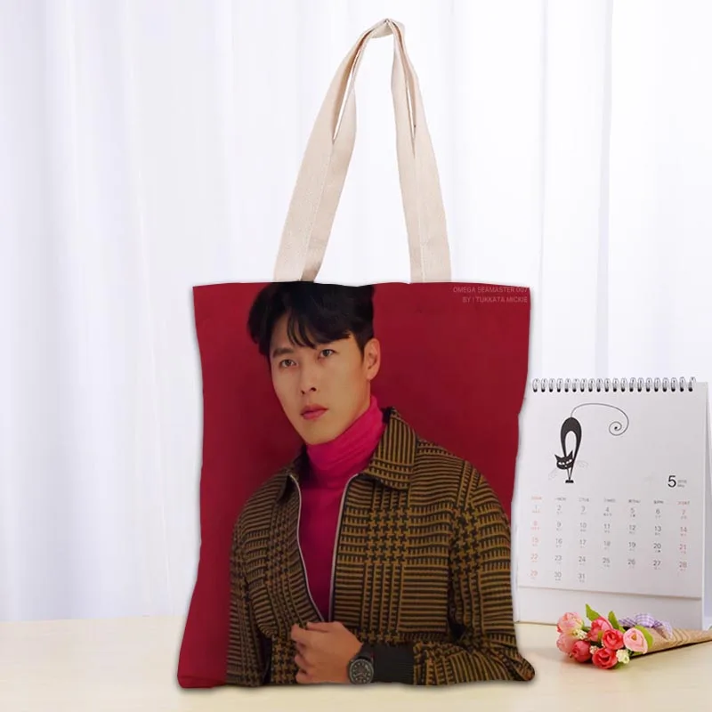 Custom Hyun Bin Tote Shopping Bags 30x35cm Tote Bag Reusable Handbag Women Shoulder Cloth Pouch Foldable 0719