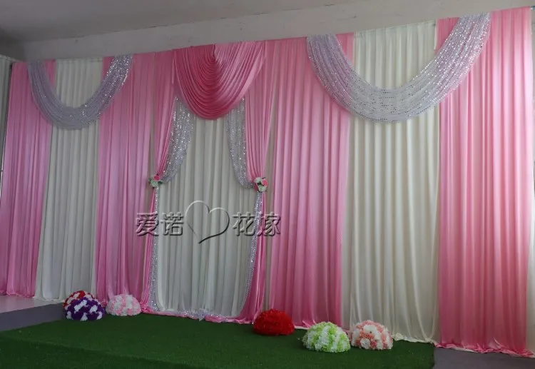 Ice Silk Wedding Backdrops Panels Curtain Wedding Stage Banquet Party Decoration Pink Swag with Sequins Background Decoration