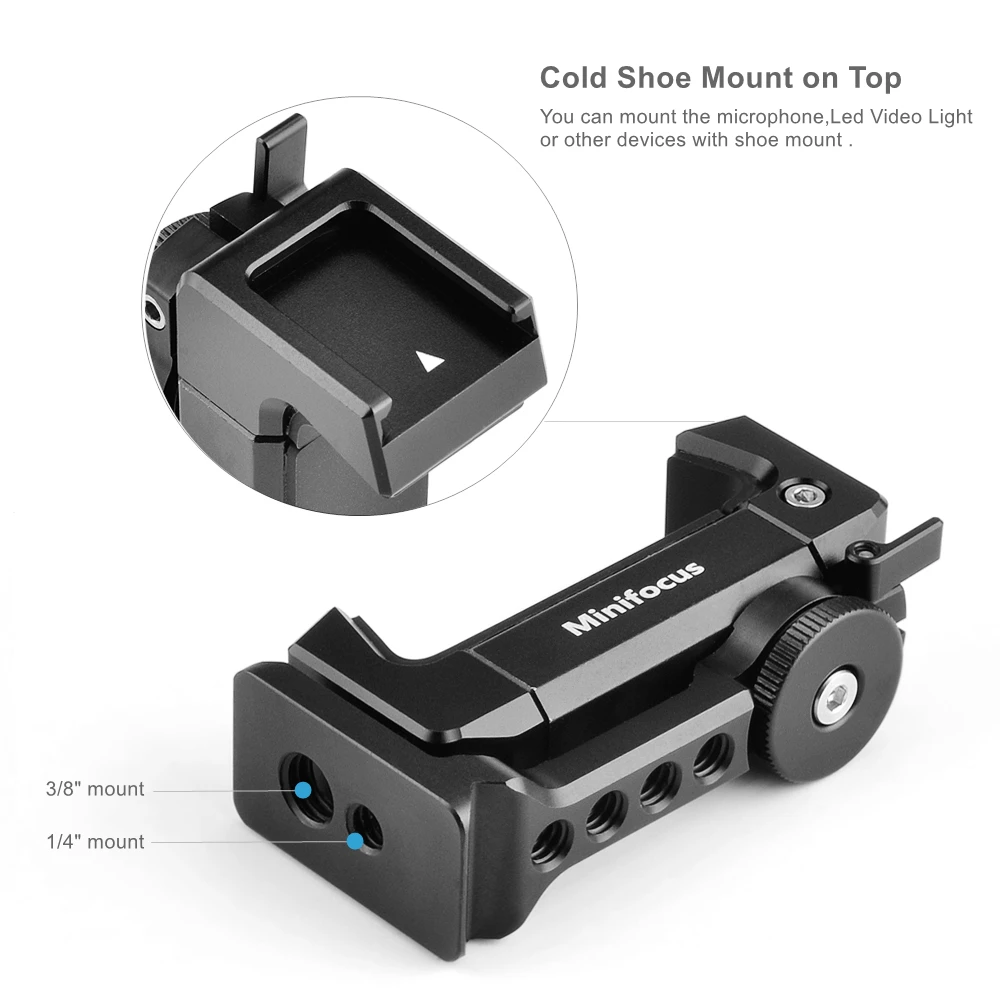 Metal SmartPhone Tripod Mount with Cold Shoe Arca-Style Quick Release Plate for Mobile Cell Phone Vlogging Kit Video Holder Clip