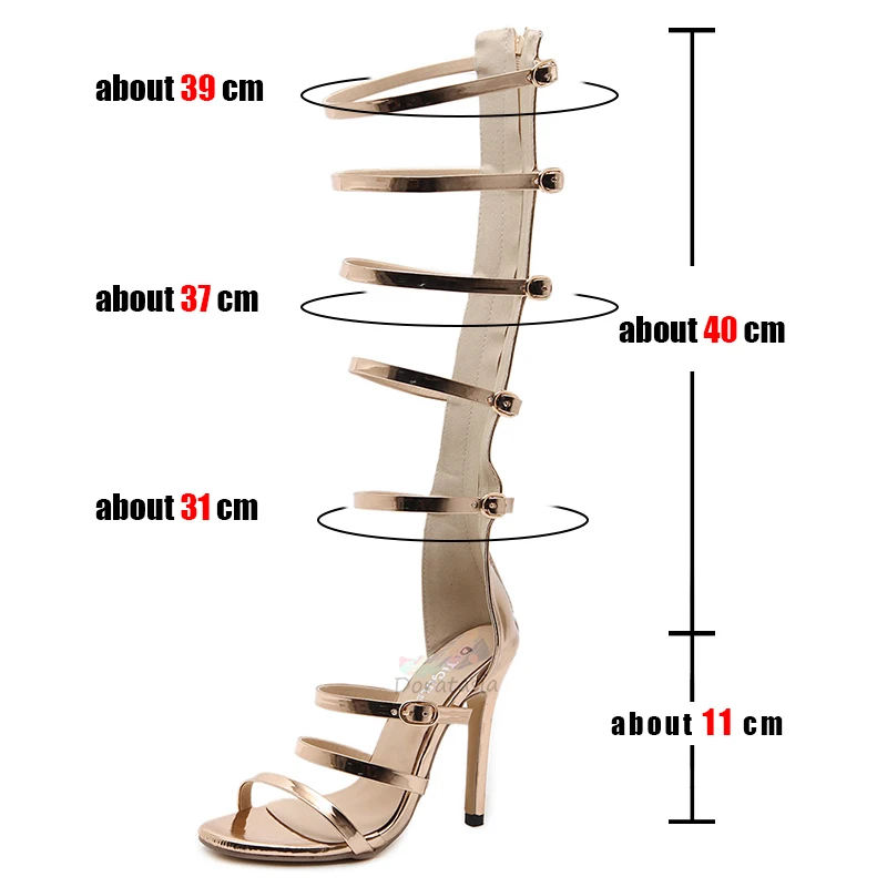 DORATASIA INS Hot Luxury Gold Gladiator Sandals Women High Heels Gladiator Sandals Women Knee High Party Shoes Woman