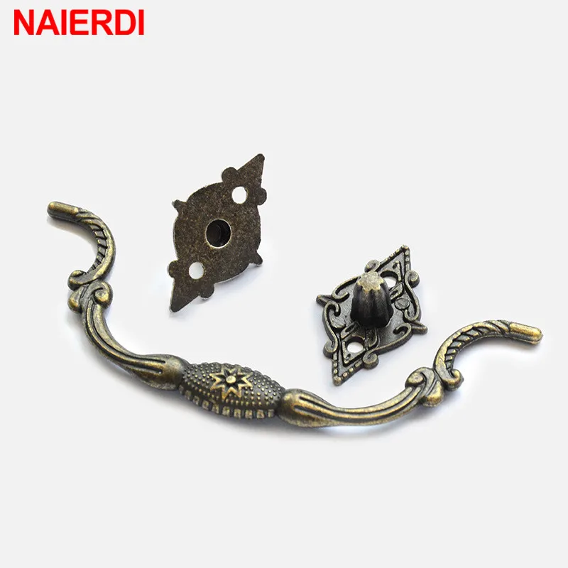 NAIERDI Zinc Alloy Antique Furniture Handles Carved Handle Drawer Door Knobs Jewelry Box Bronze Cabinet Pulls Furniture Handware