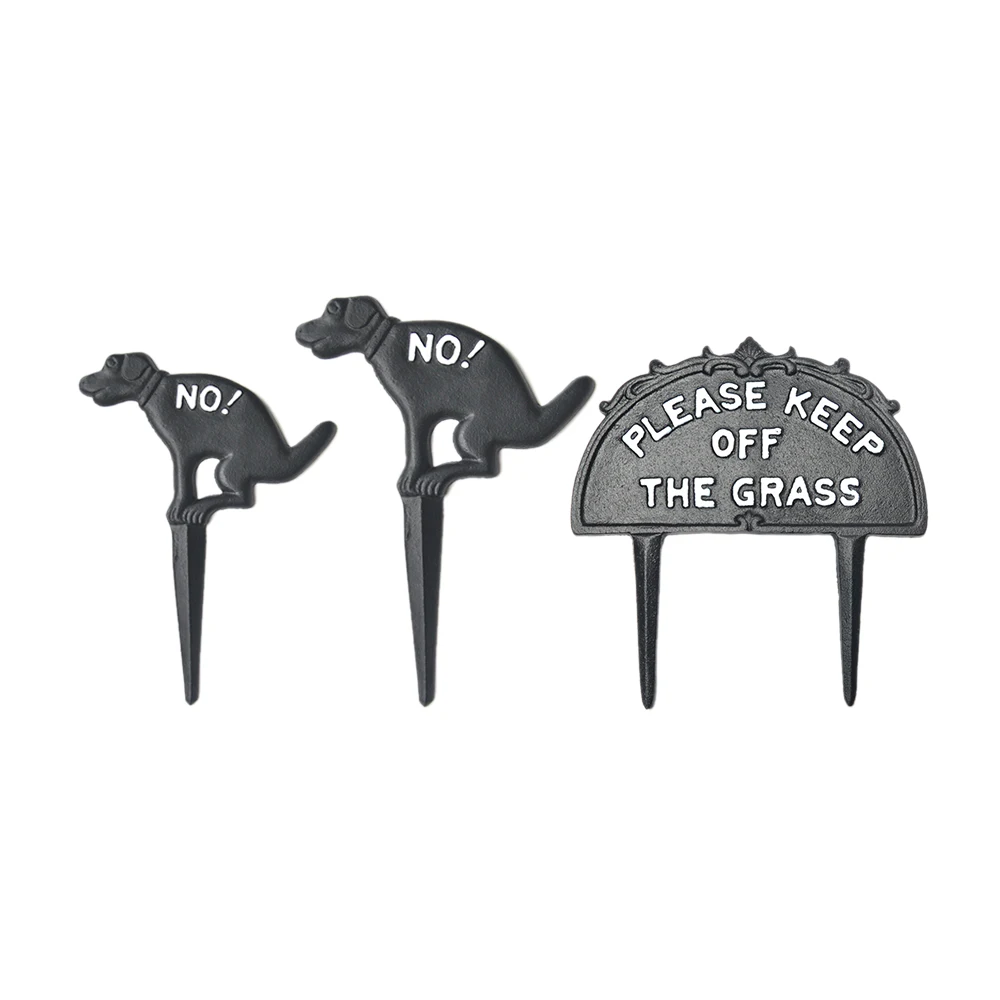 

Black Yard Sign No Pooping Yard Sign Cast Iron NO! Puppy Decorated Inserted European American Courtyard Grass Garden Decoration