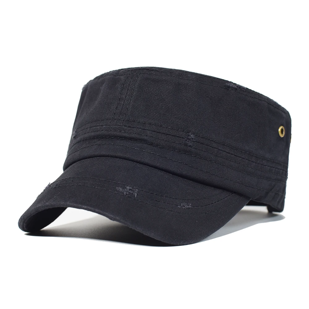 Gorras planas de algodón lavado para hombre y mujer, gorro militar Vintage de diseño único, cuatro estaciones