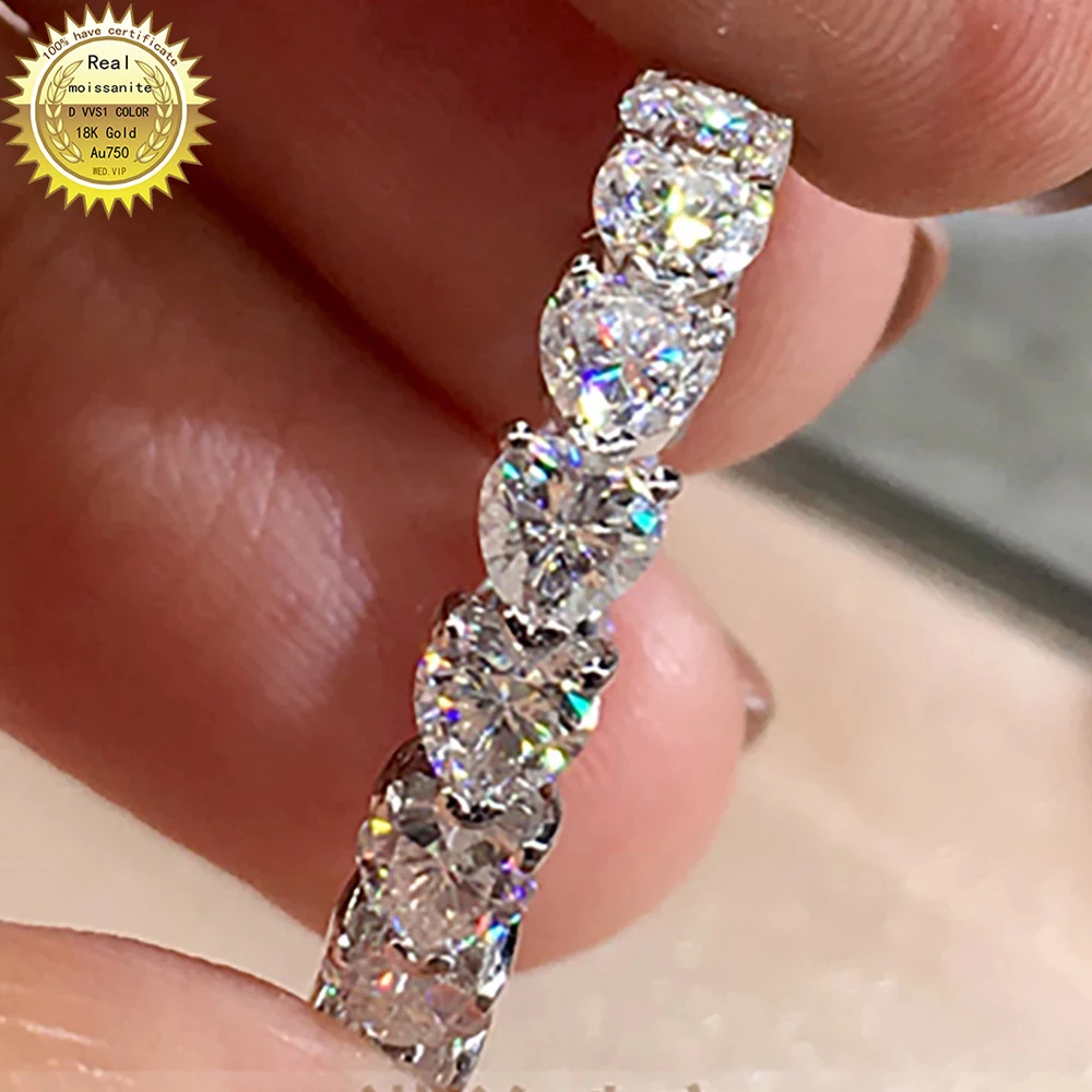 

10K Au417 White Gold Women Ring DVVS Moissanite Diamonds Heart Wedding Party Engagement Anniversary Ring Present Trendy Romantic