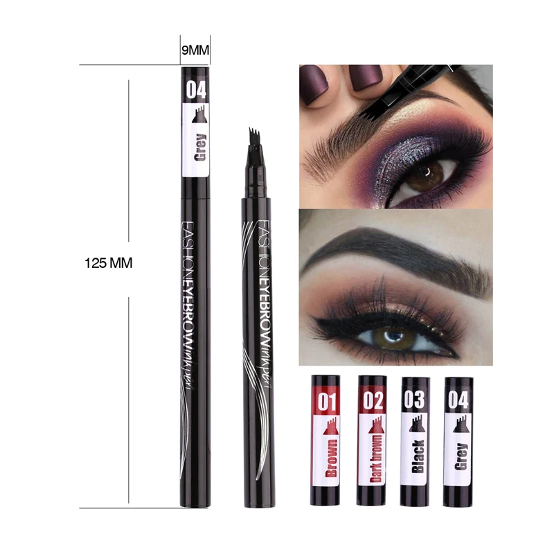 6 Colors Eyebrow Pen Waterproof 4 Fork Tip Eyebrow Tattoo Pencil Cosmetic Long Lasting Natural Dark Brown Liquid Eye Brow Pencil