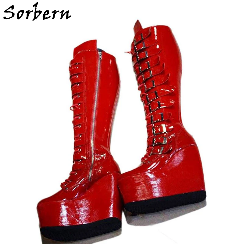 

Sorbern Punk Wedge Boots Knee High Women Platform Buckles Cosplay Boot Luxury Boots Women Designers Punk Shoes Custom Color