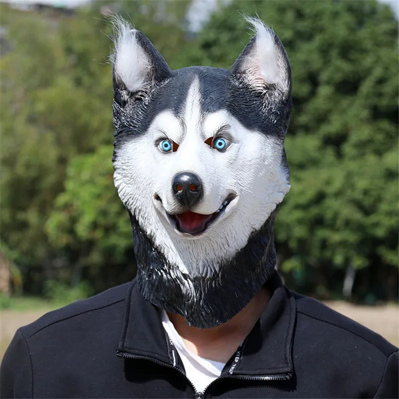 Hot New Halloween Siberian Husky Dog Latex Mask Novelty Costume Party Fancy Dress Animal Dog Head Masks Party Cosplay Props