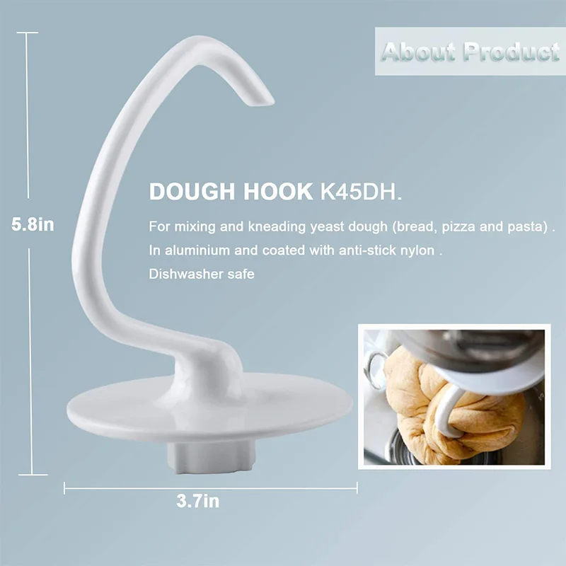 Dough Hook K45DH 4.5-5QT Flex Edge Beater For Tilt- Head  Ksm90 / K45 Stand Mixer