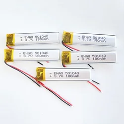 5 sztuk 3.7V 180mAh litowo-polimerowa LiPo akumulator 501040 dla GPS słuchawki rejestrator DVD Bluetooth zestaw słuchawkowy do masażu