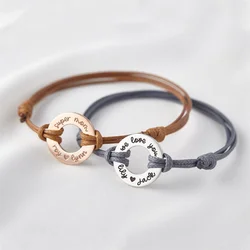 Tangula Personalized Rope Adjustable Bracelet Custom Name Circle Stainless Steel Bracelet for Her Best Gift