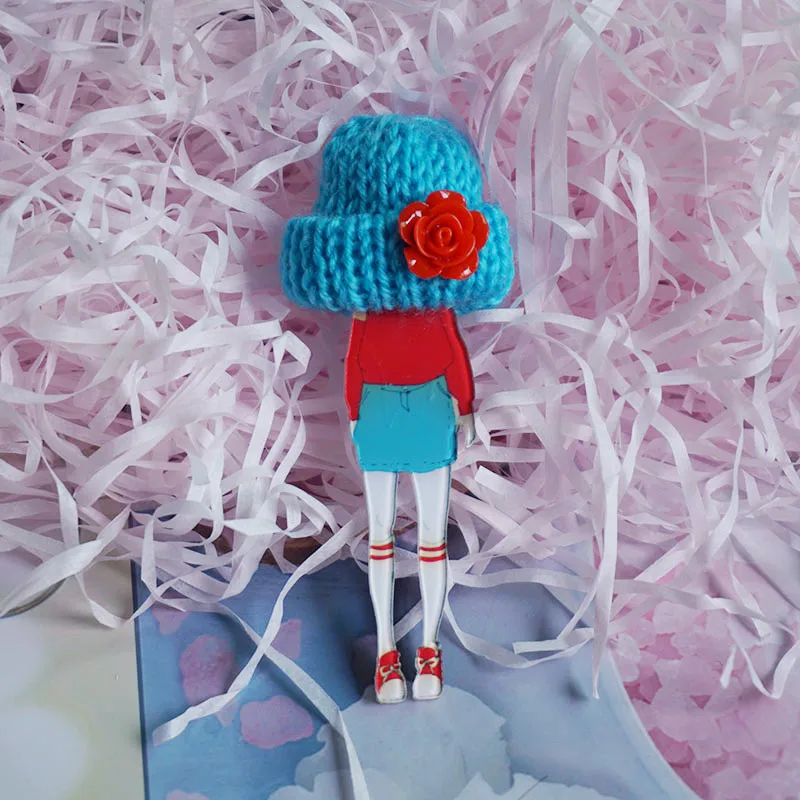 Cute Brooch For Woman Girl Wool Hat Acrylic Brooch Pin Badges Icons on Backpack Friends Gifts