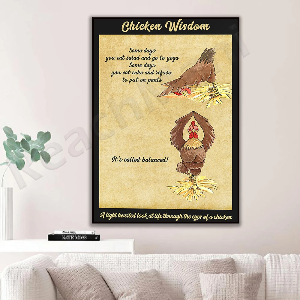 Funny chicken wisdom poster, gift for yoga lovers, yoga pose prints, funny chicken art chicken farmhouse decoration