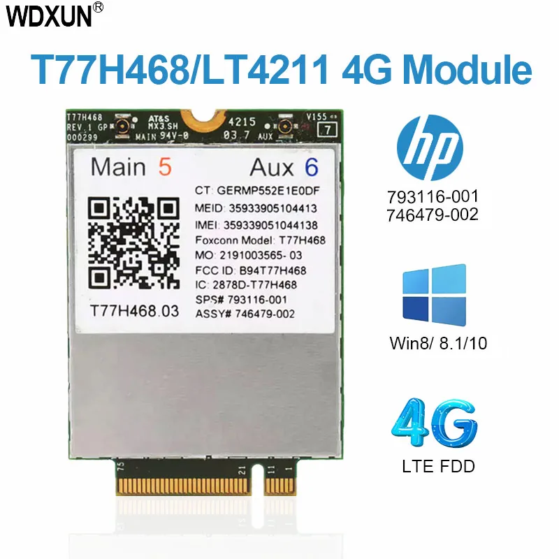 4g módulo t77h468 lt4211 ngff fdd lte wwan placa sps 793116-001 placa de rede sem fio para hp elitebook 745 755 820 850 g2