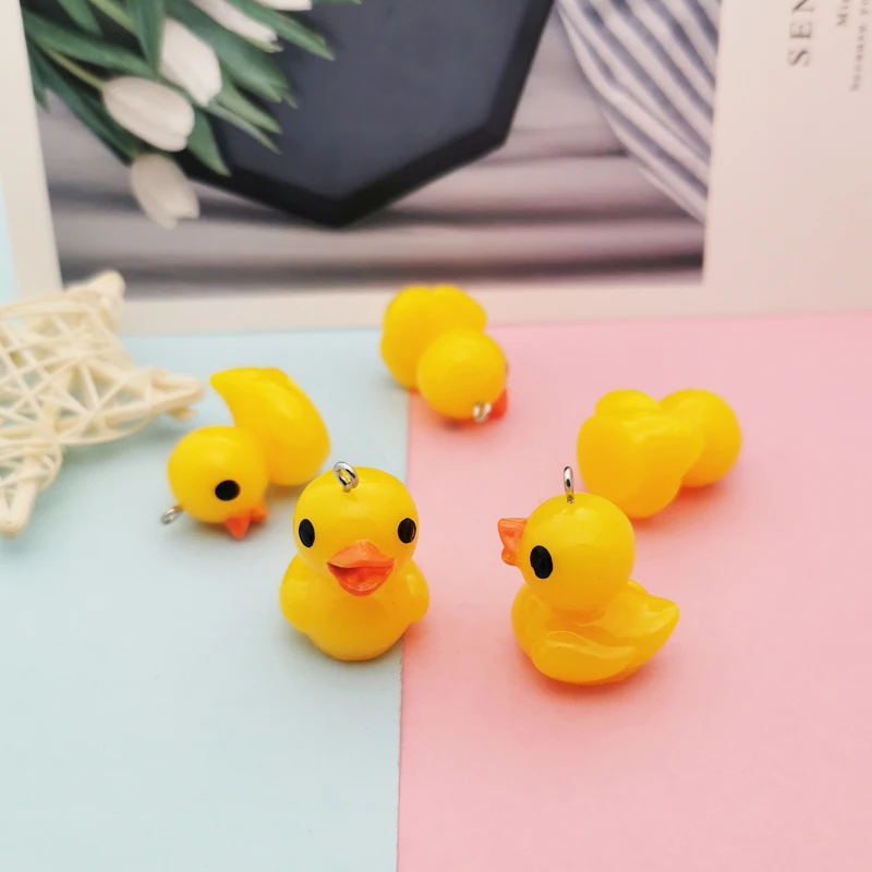 10pcs Cute Yellow Duck Resin Earring Charms Kawaii 3D Animal Duck Keychain Bracelet Pendant For Jewelry DIY Findings Accessories