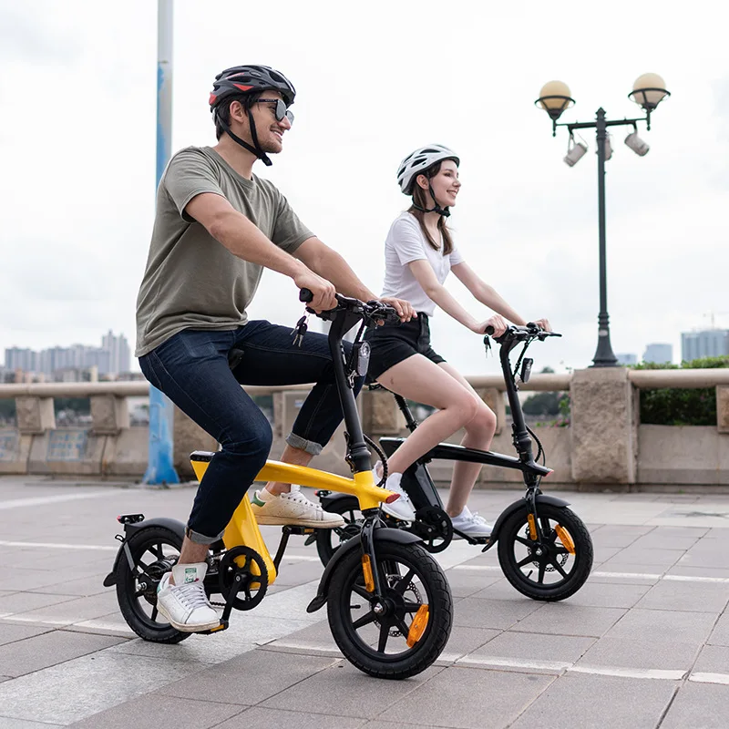 Yellow Double Disc Brake Lithium Battery Two-wheel Folding Electric Bicycle