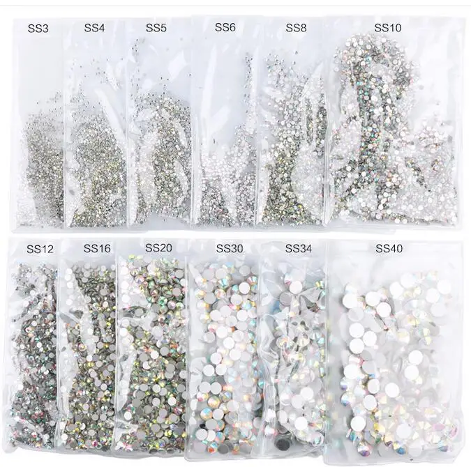 High light AAA rhinestone crystal AB clear SS3-SS40(1.3mm-8.4mm) Non Hotfix flatback Rhinestones for Nails 3D nail art gems