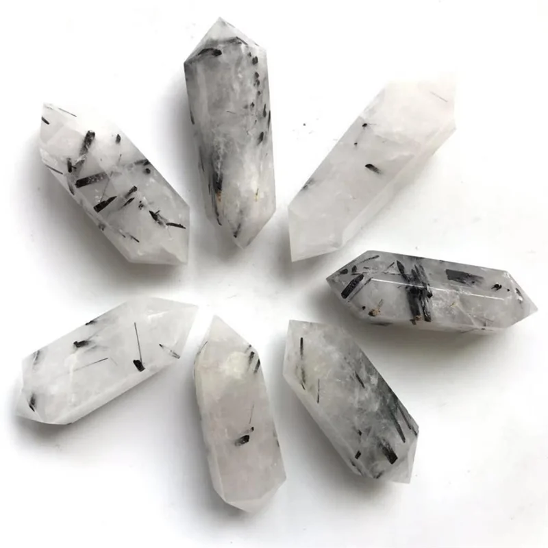 Natural quartz tower black tourmaline crystals double point healing stones for decoration