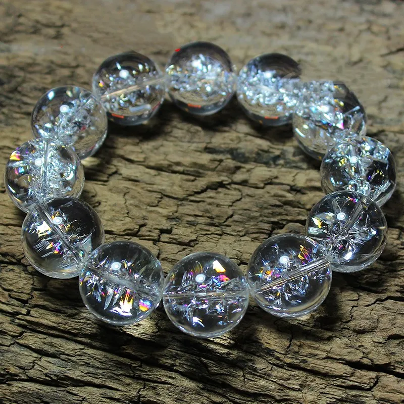 7A Himalayan White Crystal Rainbow paring quartz round 12-20mm bracelet  wholesale beads nature FPPJ gemstone