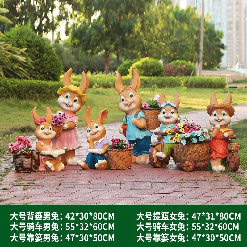 

Outdoor cartoon flowerpot large rabbit flowerpot ornament FRP Animal Sculpture Garden Garden Kindergarten decoration