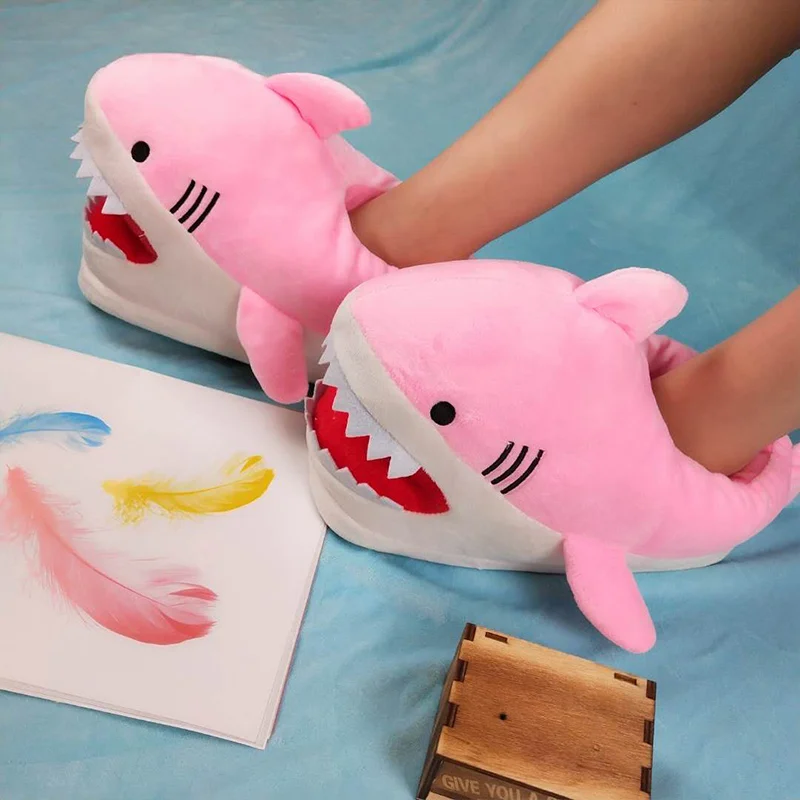 Creative Female Shark Shoes For Women Cartoon Furry Slippers Home Girls Indoor Fur Slides Winter Warm Shoes 2022 New Arrival