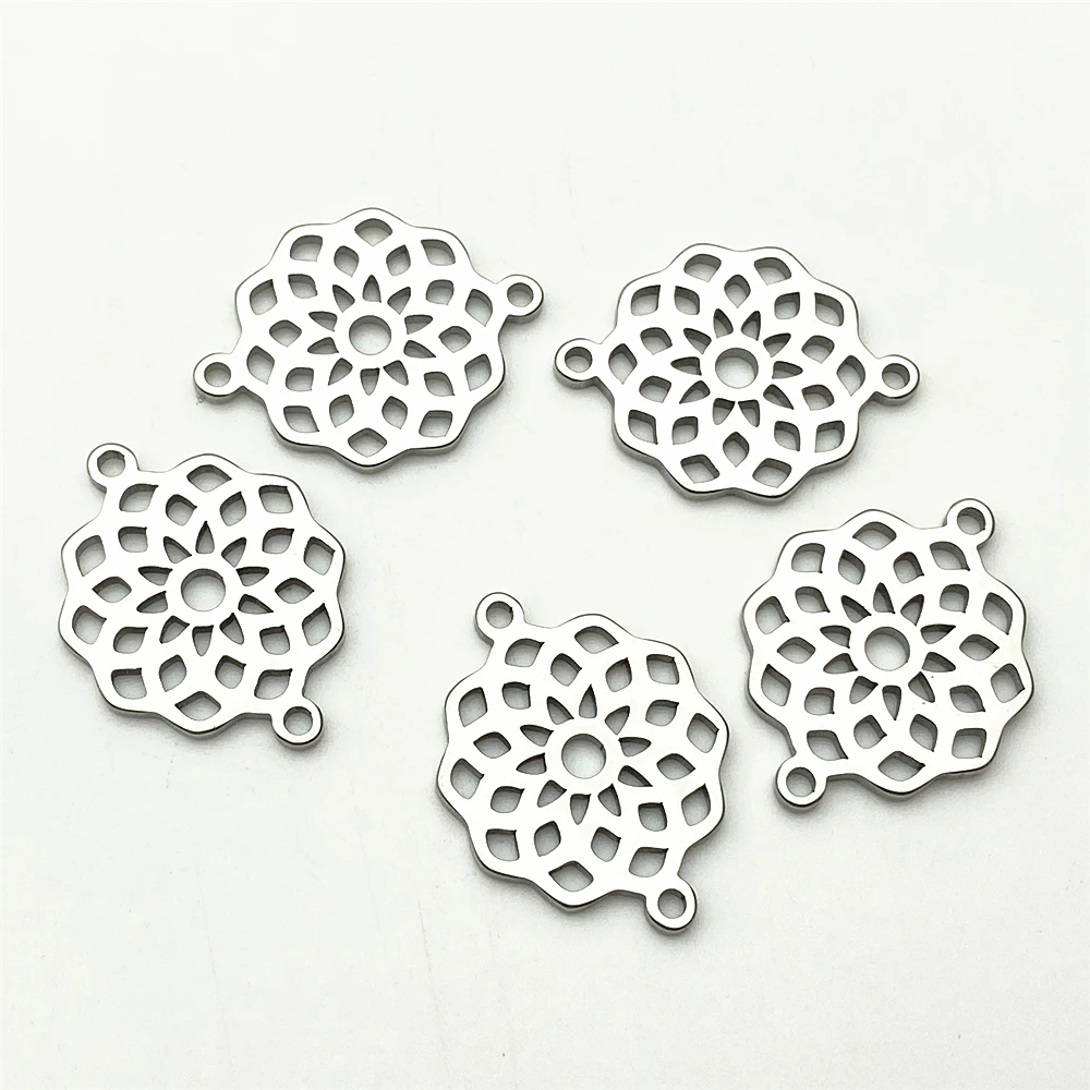 Hollow Big Flowr Charm 17*23mm 5pcs Big Connector Stainless Steel Fit Bracelet Connectors Jewelry Handmade Diy Jewelry Make