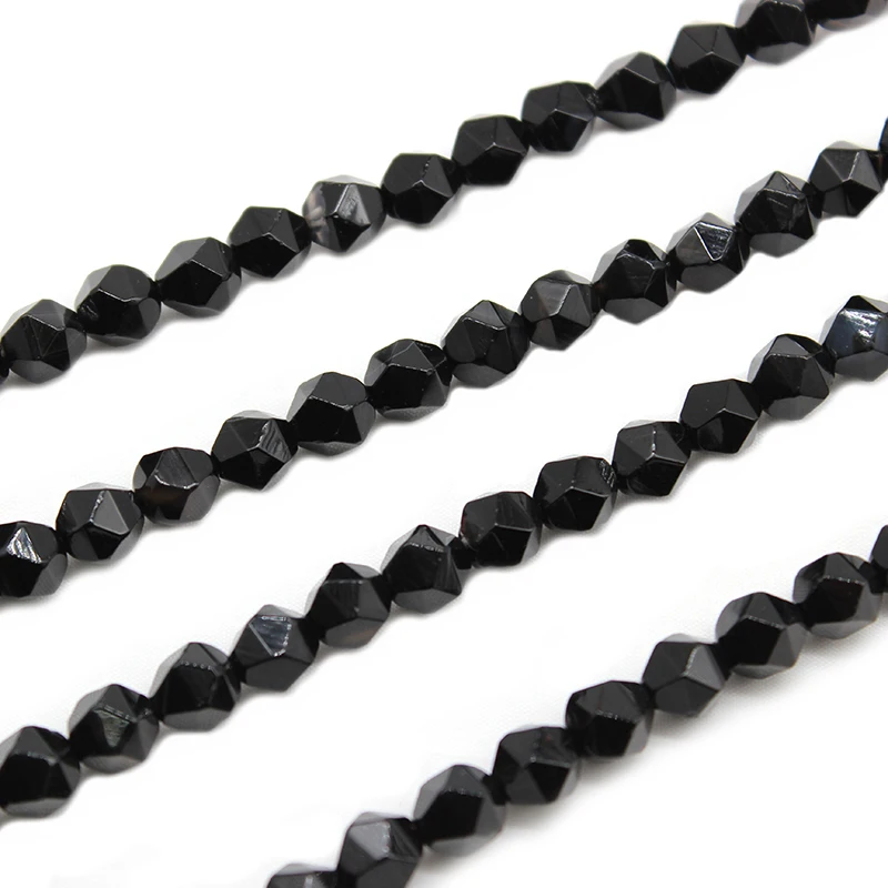 Natural Faceted Black Agates Onyx Stone Spacers Loose Round Beads DIY Earrings Bracelet for Jewelry Making 15\