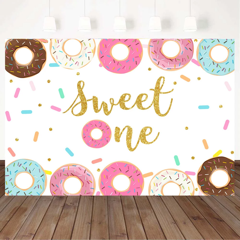 

Mocsicka Sweet One Backdrop Donut Candy Newborn Baby 1st Birthday Party Photo Background Child Cake Smash Photocall Photo Studio