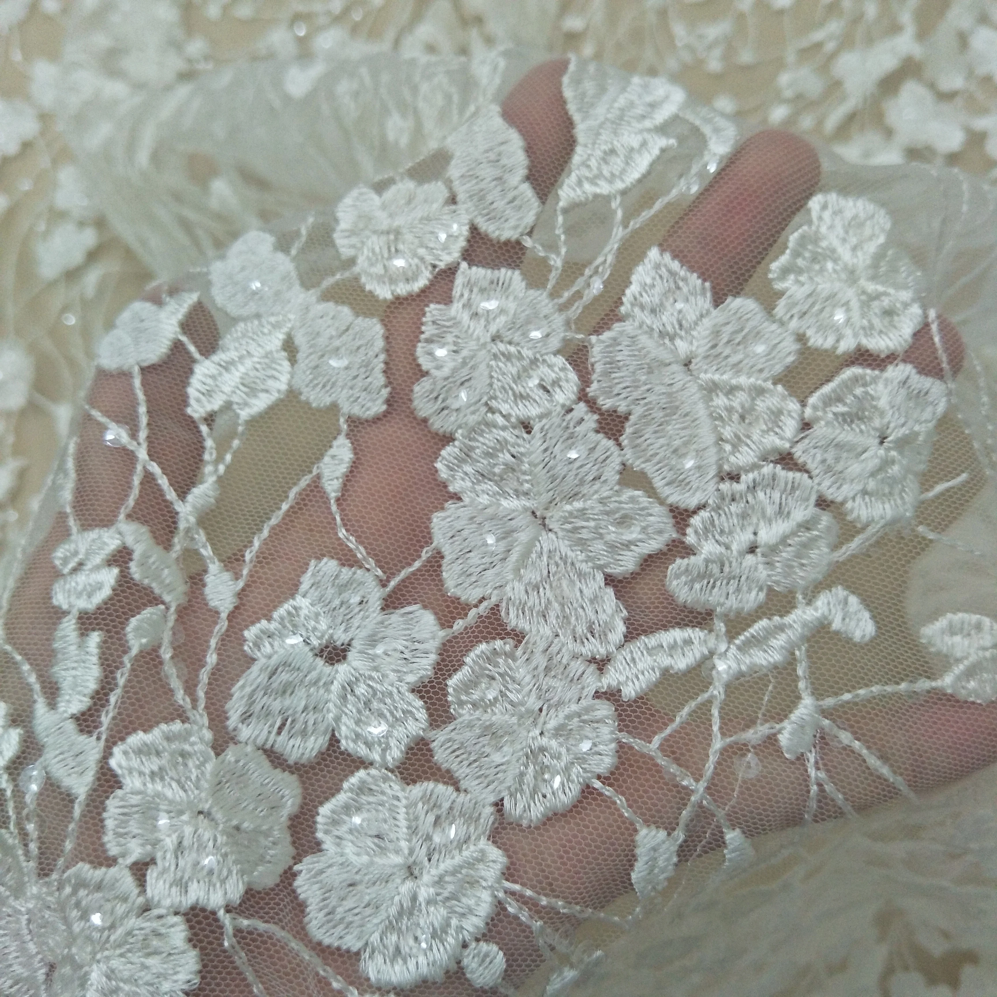fashion small lace fabric wedding gown lace fabric elegant dress lace fabric sequins lace sell by yard