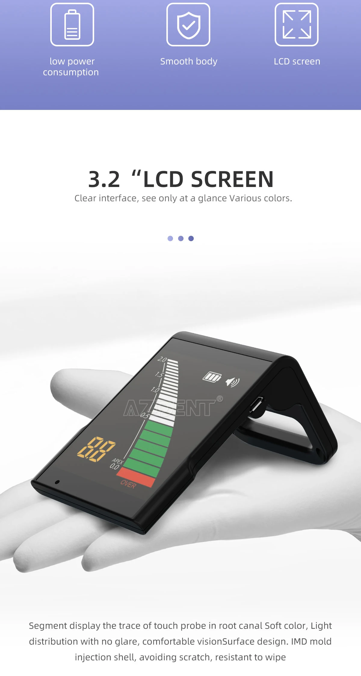 AZDENT Dental Endo Apex Locator Apex Root Cancal Standort Messung Zahnärzte Labor Zahnmedizin Werkzeug 3,2' LCD Bildschirm – Detail 2