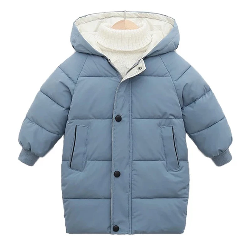 

Children's down coat winter hooded long snow jacket for girls boys kids windproof thicken outerwear for age 3-9 years