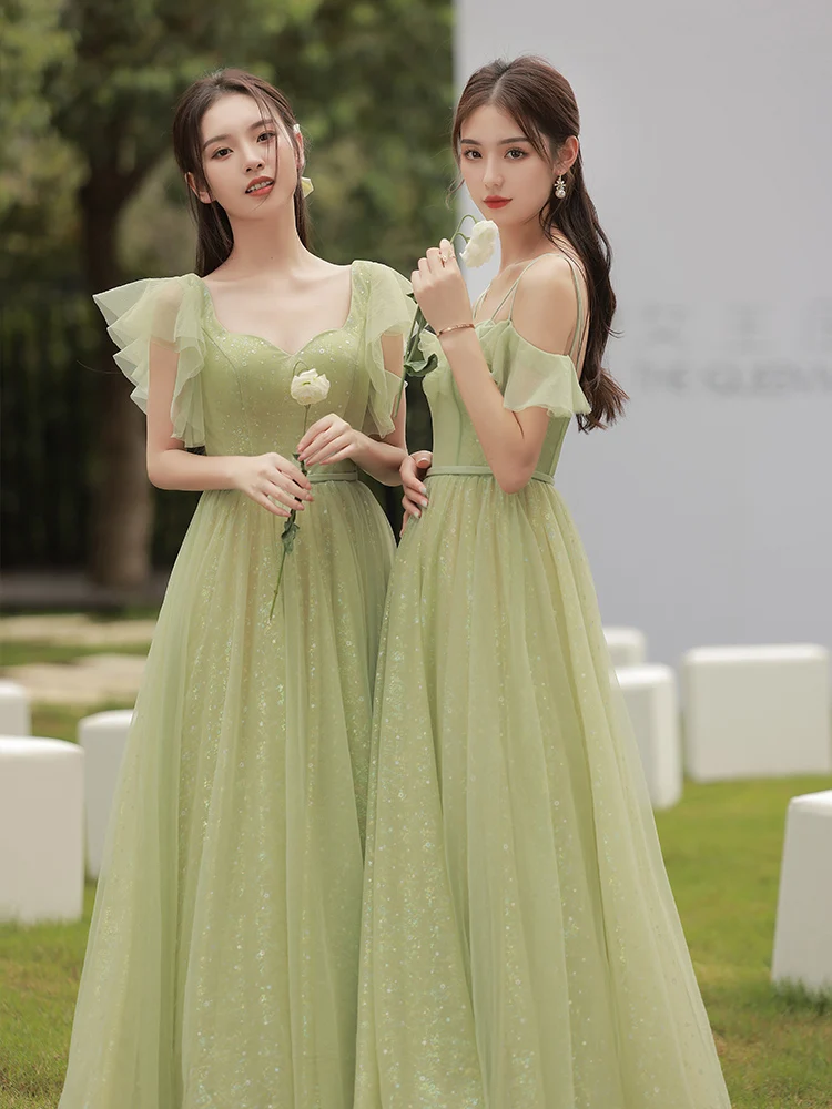 Simple Green Bridesmaid Dress For Women 2021 Chic Halter Off The Shoulder Floor Length Wedding Party Dress Fashion A-Line Gown