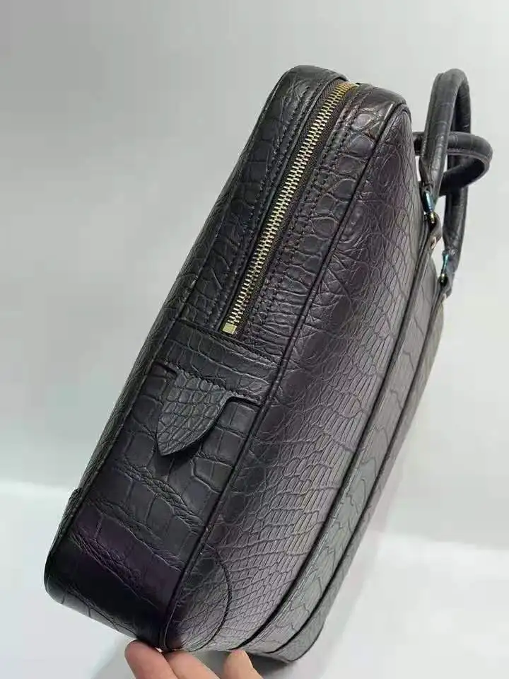 Luxury quality genuine real crocodile skin belly leather 2021 new men business briefcase bag laptop matt black color color