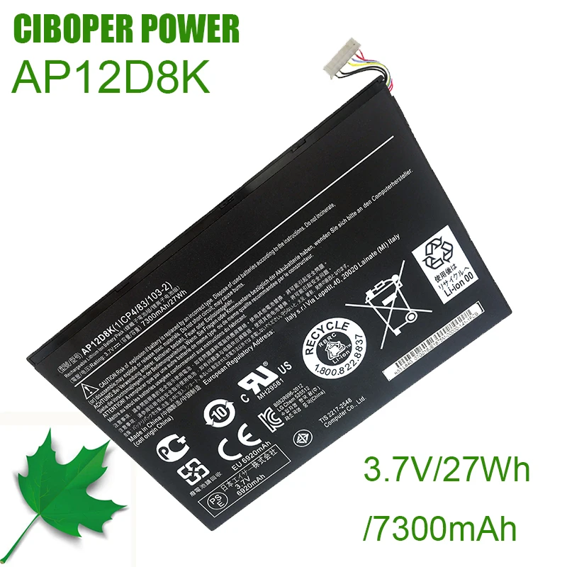 CP Genuine Tablet Battery 1ICP4/83/103-2  AP12D8K 3.7V/27WH/7300mAh For Iconia W511P Series A3-A10 A3-A11 W510 W510P W511