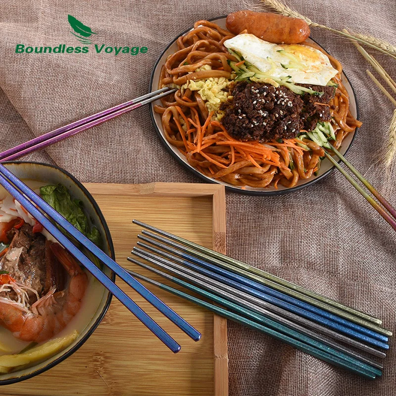 

Boundless Voyage Titanium Square Chopsticks Camping Daily Ultralight Colorful Tableware Flatware