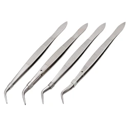 4pcs Dental Surgical Tweezers Set 16cm Serrated Curved Medical Tweezer Pincer Forceps Hemostat Dental Lab Tool