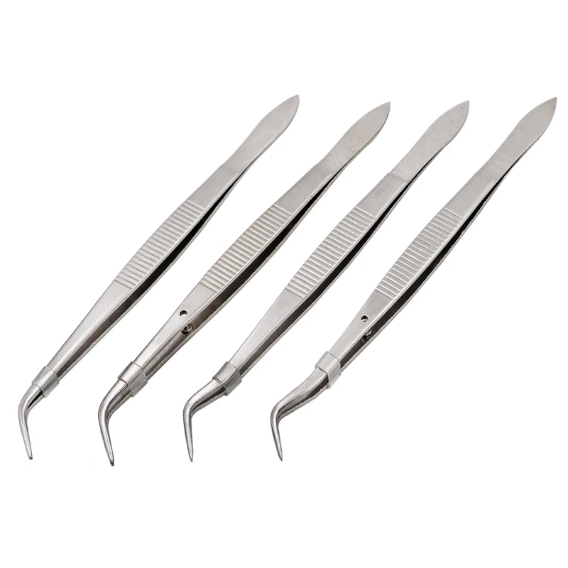 4 szt. Zestaw pęset chirurgicznych dentystycznych 16cm ząbkowane zakrzywione pęsety medyczne szczypce szczypce Hemostat narzędzie do laboratorium dentystycznego