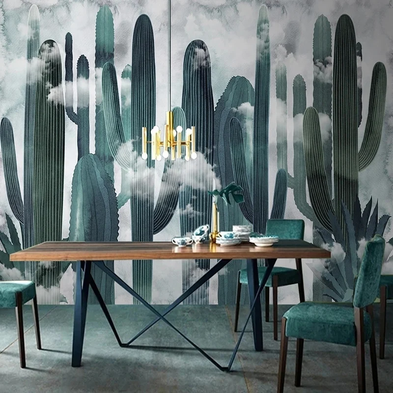 

Custom Mural Wallpaper Nordic Hand Painted 3D Cactus Tropical Plant Fresco Living Room TV Sofa Background Wall Home Decor Poster