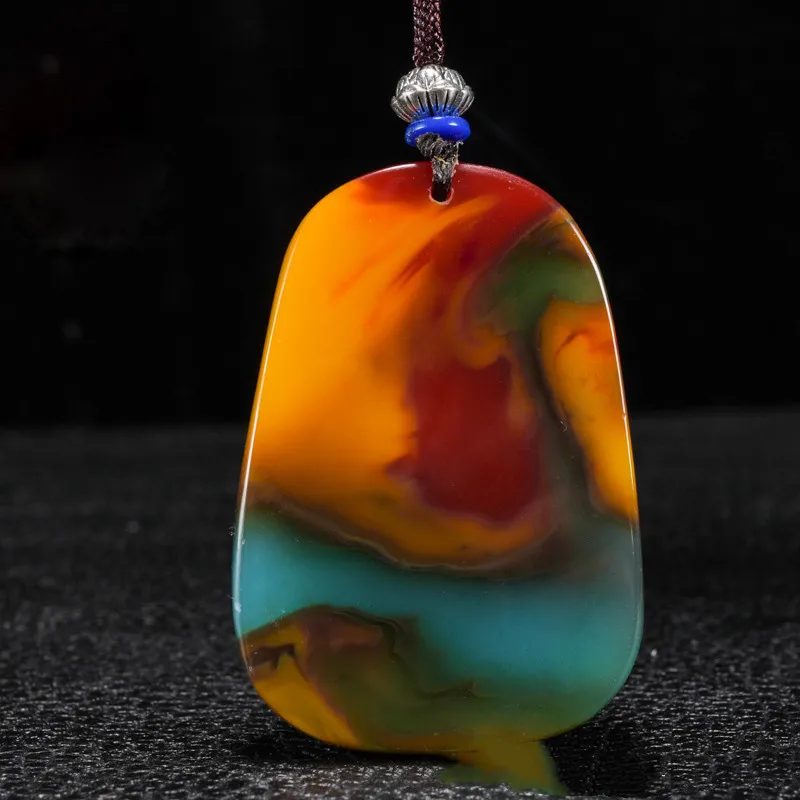 Xinjiang Gobi Golden Jade Color Jade Mountain Water Painting Pendant Colorful Jade Lucky Mood Brand Pendant