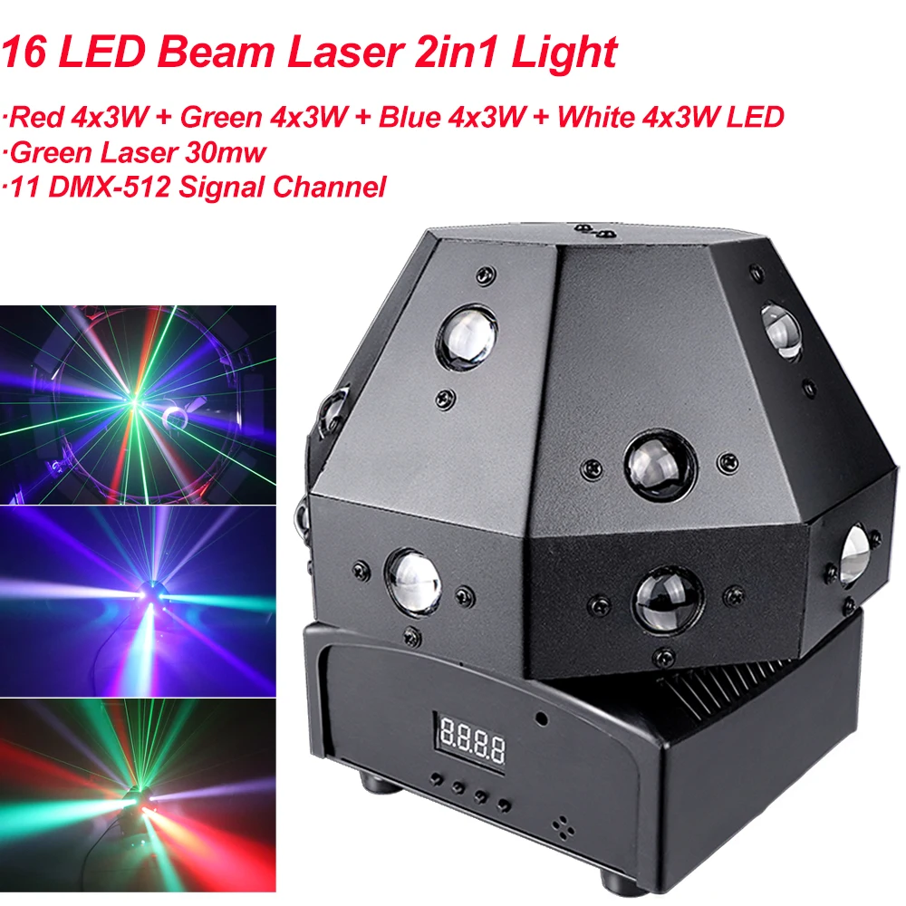 16X3W RGBW LEDเห็ดและสีเขียวLED Beam Moving HeadไฟLED Beamเลเซอร์2IN1 DJ Party Stage