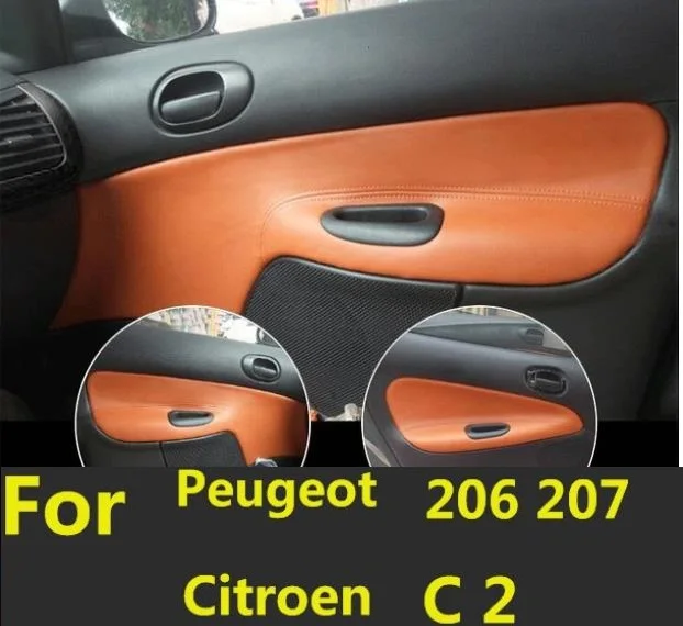 4PCS/SET  Microfiber Front / Rear Door Panels Armrest Leather Cover Protective Trim For  Peugeot 206  For  Citroen C2