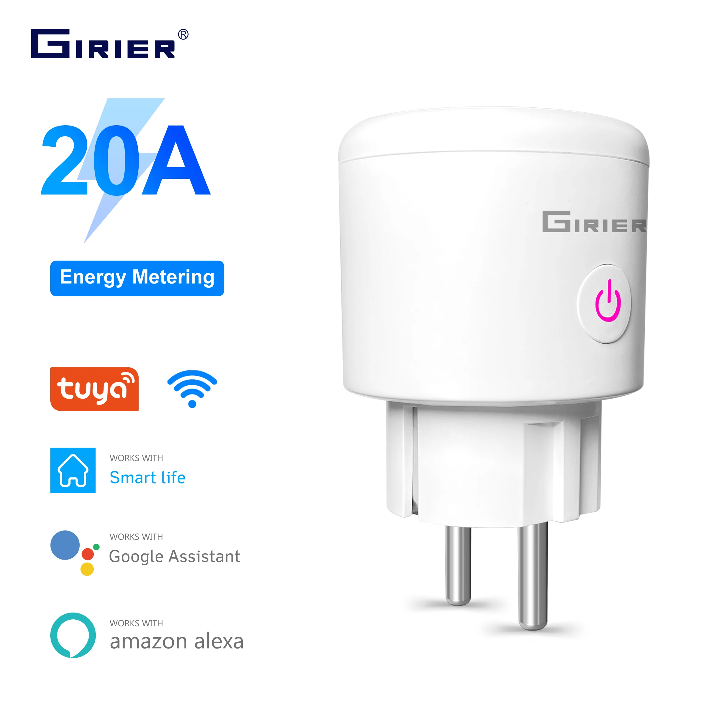 Tuya Wifi Plug 20A Smart Socket EU met Power Monitor Functie Smart Life App Afstandsbediening Outlet Werkt met Alexa Google Home