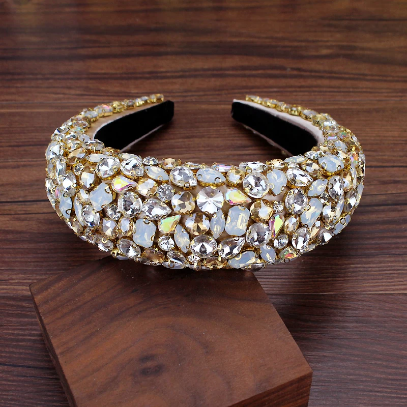 Boho Gorgeous Full Diamante Padded Baroque Headbands Luxury Candy Crystal Hairbands For Women Tiara Bling Hair Accessories