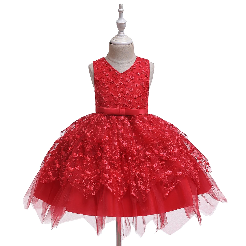 Summer Pink Pearl Baby Girls Princess Party Dress High-Grade Wedding Flower Clothing Kid Tutu Customer for 1 Years Old