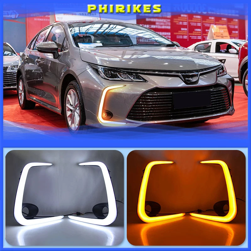 

LED Daytime Running Lights for Toyota Corolla 2019 2020 DRL Front Bumper Fog Lamp Cover with Yellow Turn Signal style relay