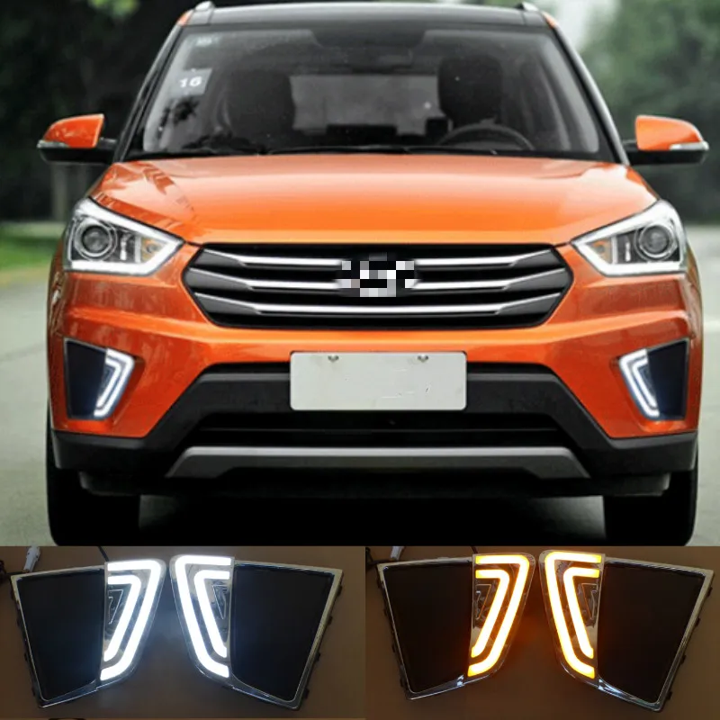 

1pair For Hyundai IX25 2014 2015 2016 Replace Fog Lamp Cover Holes Car LED DRL Daytime Running Lights LED Day Lights