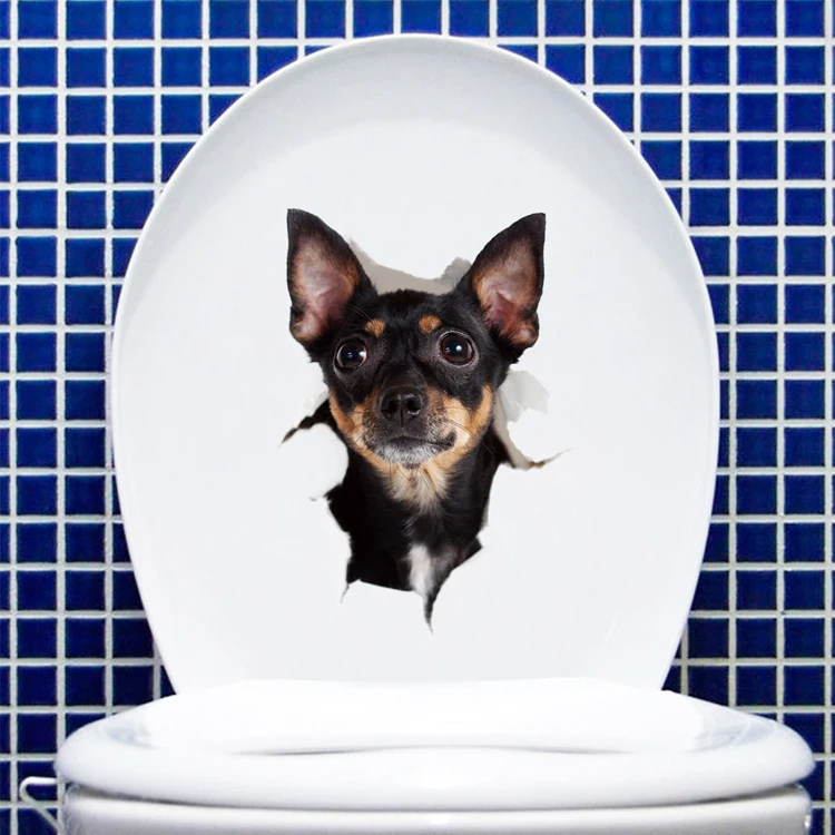 Niedlicher Welpen- und Kätzchen-Wandaufkleber, Badezimmer, Toilette, Schrank, Dekoration, Aufkleber, Raumhintergrund, Tapete, Katzen und Hunde, Heimwandbild – Detail 4