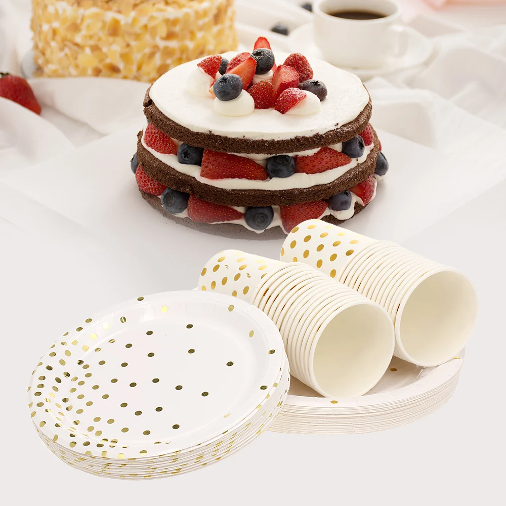 Dishware Set Desserts Plate Set Dixie Cup Disposable Spots Gilding Environment Friendly For Home Office