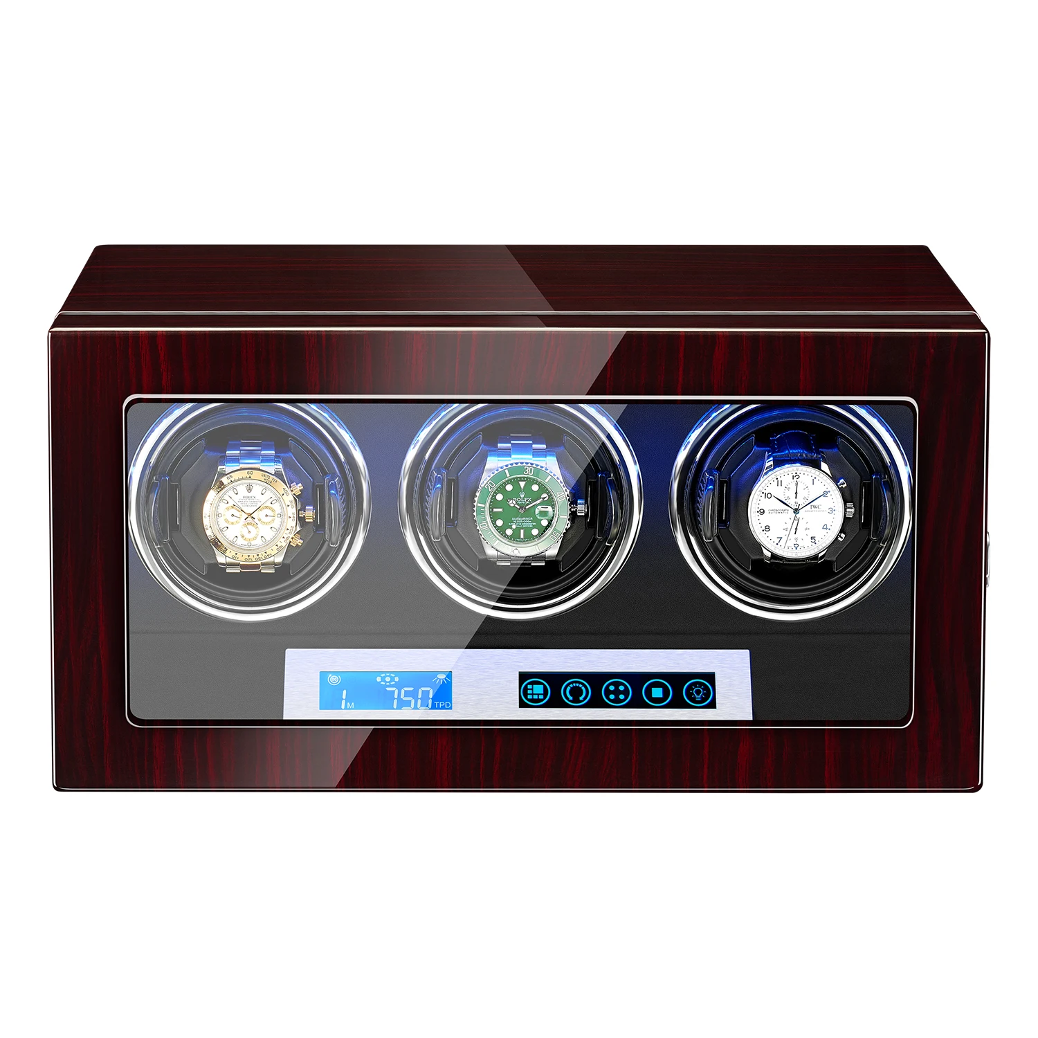 AAA Quality 5 Modes Ebonywood Watch Winder with Quiet Japanese Mabuchi Motor 3+0 Storage Ultra-quiet Japanese motor with LED