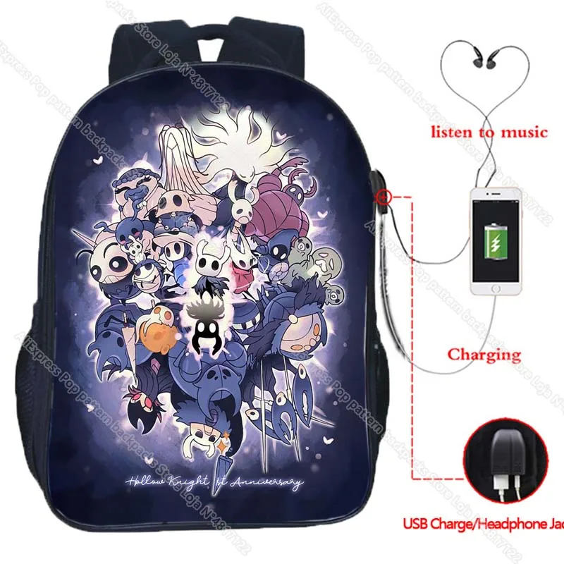 Imagem -05 - Jogo Oco Cavaleiro Usb Mochila Estudantes Anime Bolsas de Escola Meninos Meninas Crianças Adolescentes dos Desenhos Animados Unisex Viagem Portátil Mochila