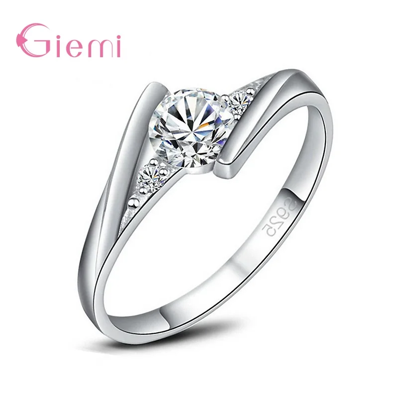 Authentic 925 Sterling Silver Finger Rings For Women Girls Sparkling Zircon Rhinestone Wedding Engagement Jewelry Gift Bijoux